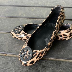 Size 10 patent leather Tory Burch flats. Leopard design. Worn a handful of times
